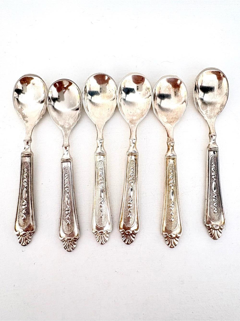 6 Demitasse Spoons LB12 LB 12 Silverplate 4.25”  LBL Italy 268264 Fan Zinc